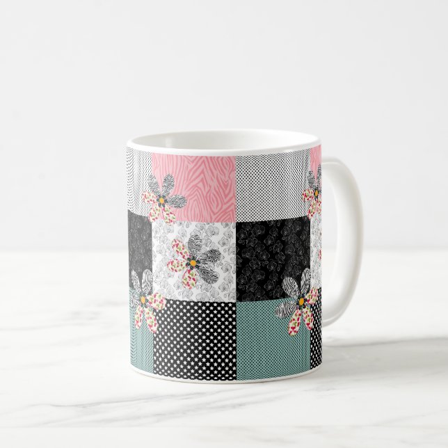 In mehrfarbigen Farben Patchwork rustikales Muster Kaffeetasse (VorderseiteRechts)