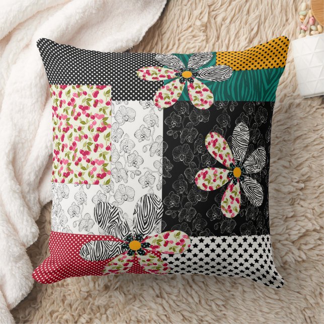 In mehrfarbigen Farben Patchwork rustikales Muster Kissen (Decke)