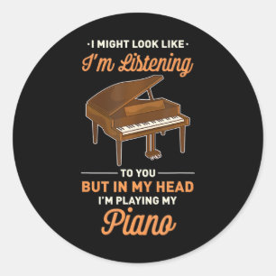 In meinem Kopf spiele ich mein Klavier Funny Piano Runder Aufkleber
