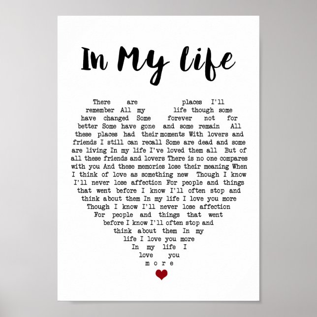 In meinem Leben Kunst Song Lyrik Herz Print Poster (Vorne)