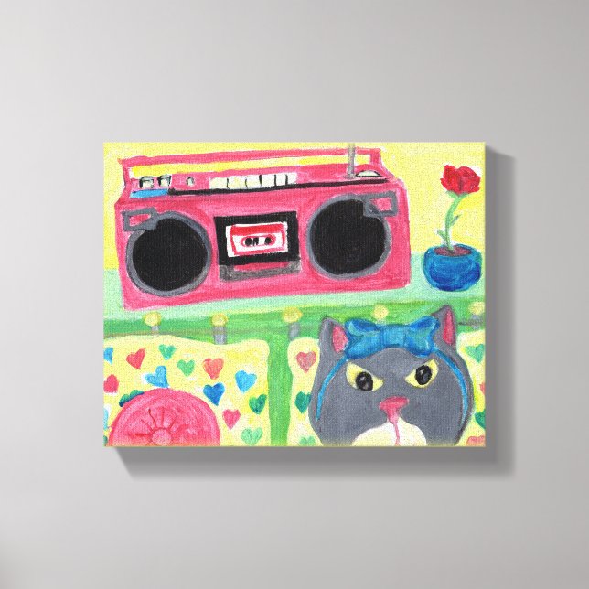 In meinem Zimmer achtzig Cat Fun Folk Art Design Leinwanddruck (Vorderseite)