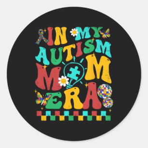 In meiner Autismus-Mama Era Groovy Puzzle Piece Re Runder Aufkleber