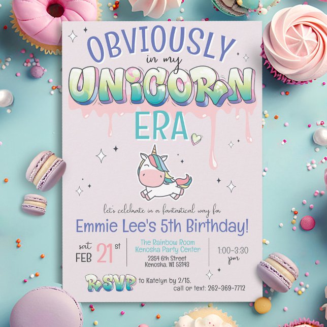 In meiner Einhorn-Ära natürlich strahlend rosa Geb Einladung (Funny Cute Obviously In My Unicorn Era pastel rainbow unicorn theme girl pink birthday party Invite)