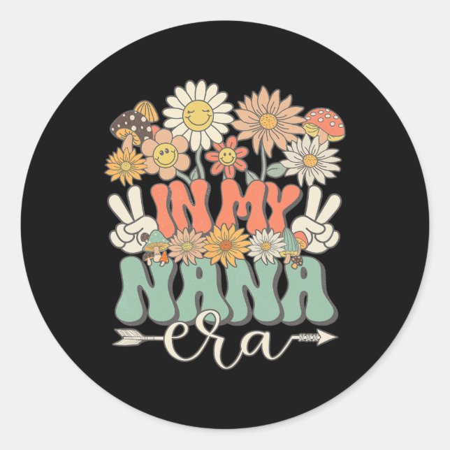In meiner Nana Era florale Hippie Groovy Retro Mat Runder Aufkleber (Vorderseite)