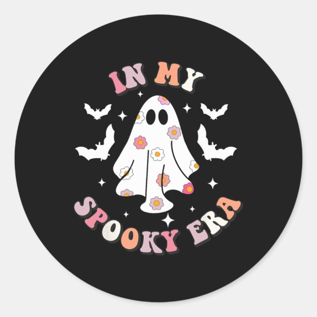 In meiner Spooky Zeit Retro Groovy Niedlich Ghost  Runder Aufkleber (Vorderseite)