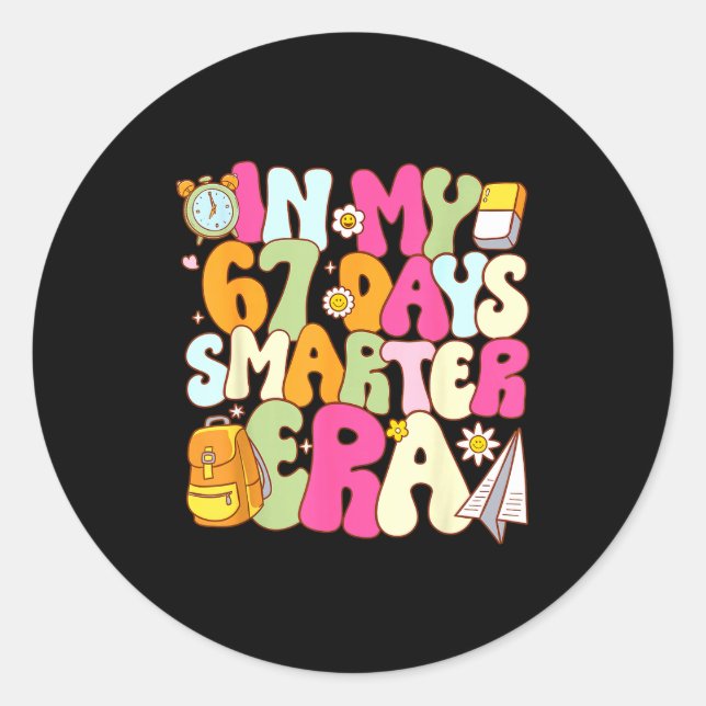 In My 67 Days Smarter Era Groovy 67th Day Of Schoo Runder Aufkleber (Vorderseite)