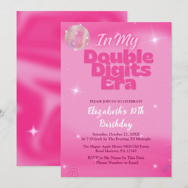 In My Double Digits Era Pink 10th Birthday Einladung (Vorne/Hinten)