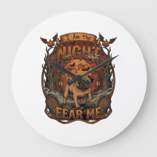 In Nacht Fürchte Mich Pug Halloween Mond_1 Große Wanduhr