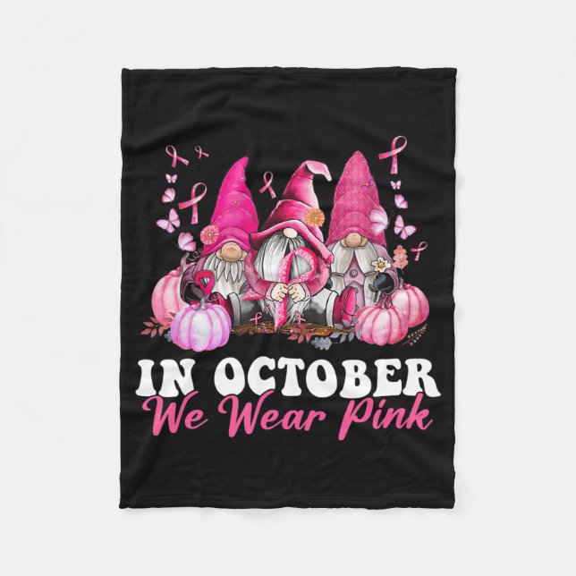 In October We Wear Pink Gnome Breast Cancer Awaren Fleecedecke (Vorderseite)
