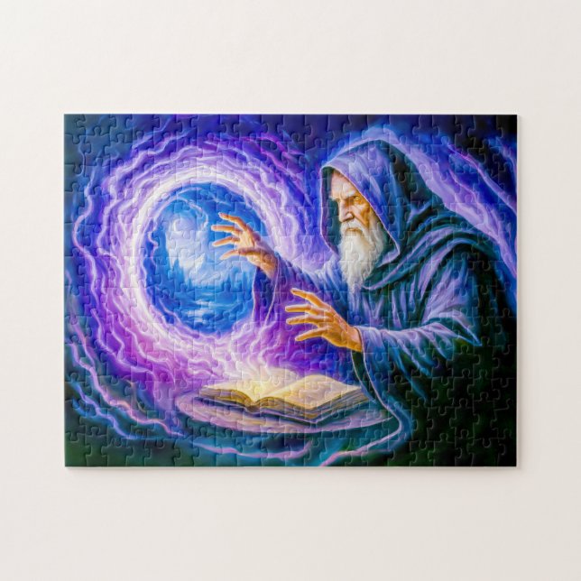 In Öl gemalter Fantasy-Zauberer beim Öffnen eines  (Horizontal)