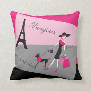 In Paris Frauen und Hunde rosa und schwarz Kissen