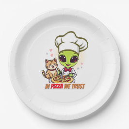 In Pizza We Trust Alien Chef Kunst Pappteller