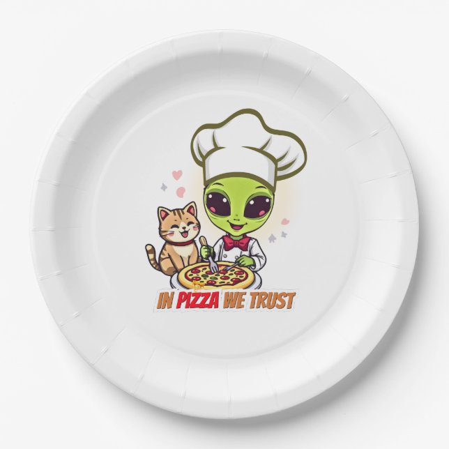 In Pizza We Trust Alien Chef Kunst Pappteller (Vorderseite)