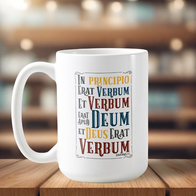 In Principio Erat Verbum Latin with English Kaffeetasse (In Principio Erat Verbum Latin with English Coffee Mug)