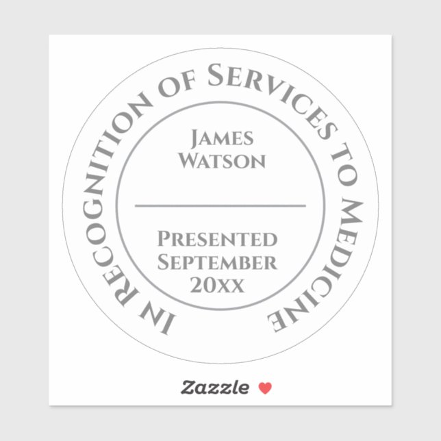 In Recognition of Services to Medicine Aufkleber (Blatt)