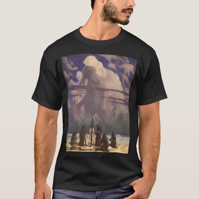 In seinem Haus bei R'lyeh, wartet totes Cthulhu T-Shirt (Vorderseite)