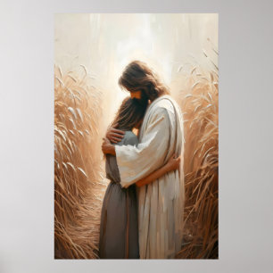 In seinen Armen Jesus umarmt Frau Jesus und Mädche Poster