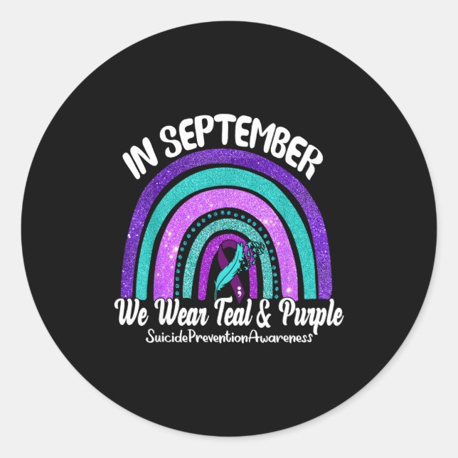 In September We Wear Teal &amp; Purple Rainbow Sui Runder Aufkleber (Vorderseite)