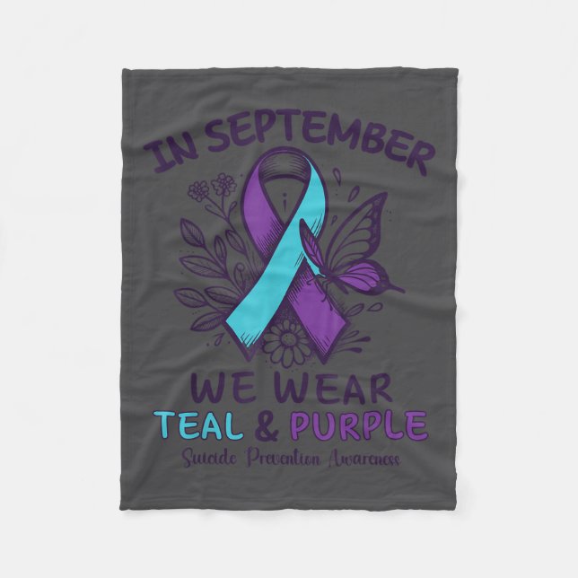 In September We Wear Teal Purple Ribbon Suicide Pr Fleecedecke (Vorderseite)