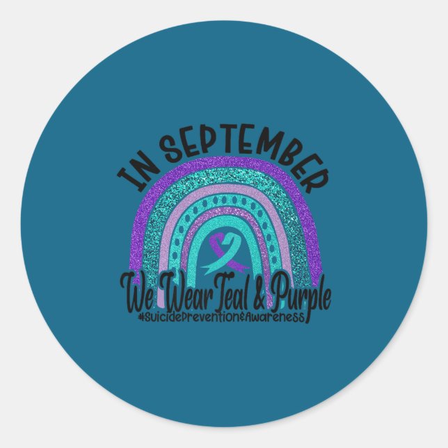 In September Wear Teal And Purple Rainbow Suicide  Runder Aufkleber (Vorderseite)