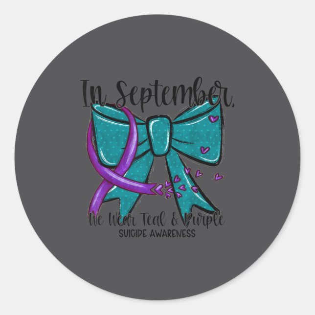 In September Wear Teal Purple Suicide Prevention B Runder Aufkleber (Vorderseite)