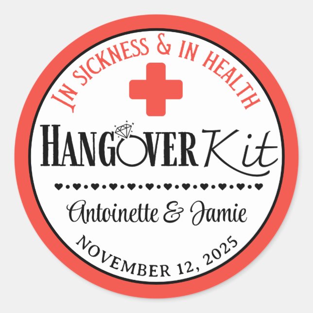 In Sickness & Health Wedding Kit Red|Blk Runder Aufkleber (Vorderseite)