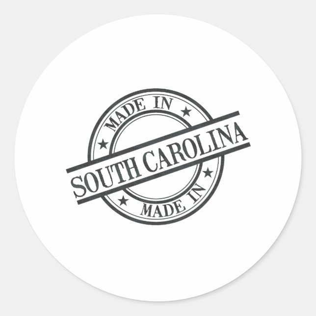 In South Carolina Briefmarke Logo Schwarz Runder Aufkleber (Vorderseite)