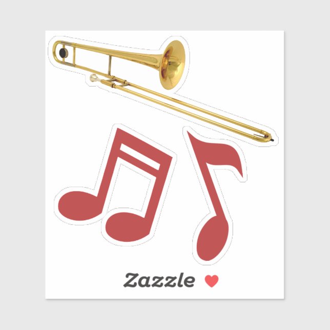 In Stimmung Trombone und Musiknoten Aufkleber (Blatt)