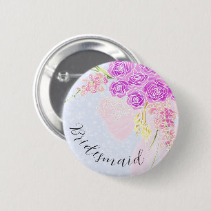 In The Blue-Sweet Pink Bow Bouquet-Brautjungfer  Button