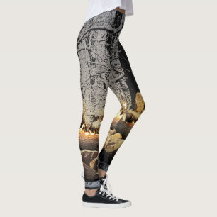 In Tranquil Burning Yule Log in a Snowy Forest Leggings