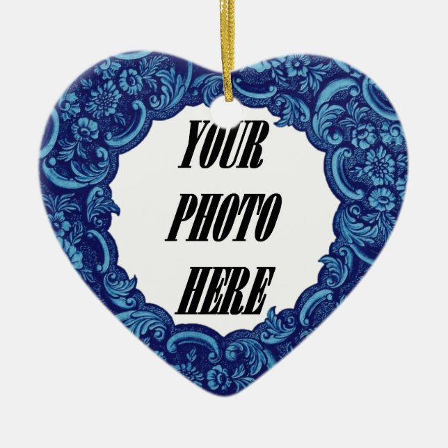 In unserem Herzen FOTO Erinnerungstribut blaues Keramikornament (Vorne)