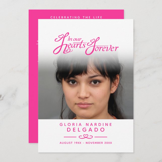 In unseren Herzen Begräbnisprogramm weiß und pink Programm (Vorne/Hinten)