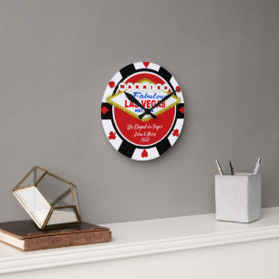 In Vegas geheiratete Poker-Chip-Optik-Wanduhr Runde Wanduhr