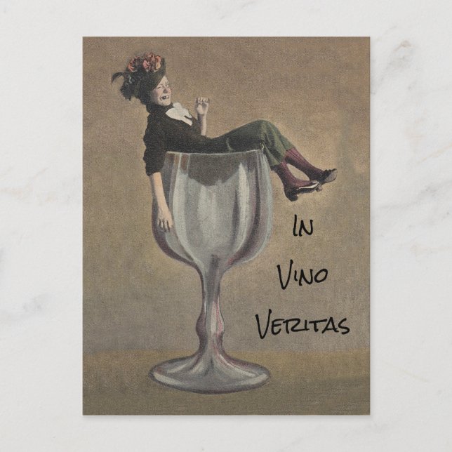 In Vino veritas - im Wein, niedliche Postkarte (Vorderseite)
