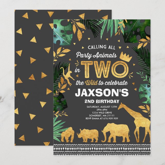 In zwei der wilden Birthday Einladungen Jungtiere (Vorne/Hinten)