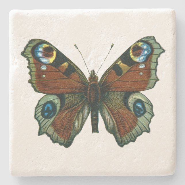 Inachis io - Die europäische Pfauenschmetterling Steinuntersetzer (Vorderseite)