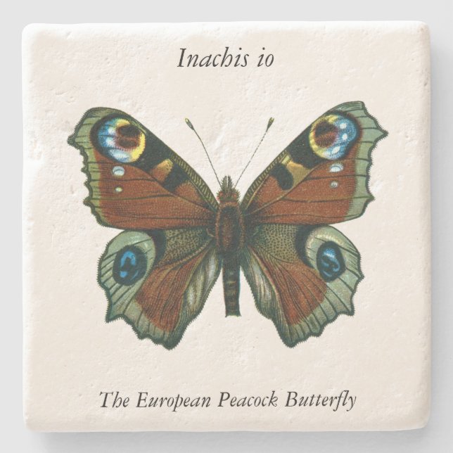 Inachis io - Die europäische Pfauenschmetterling Steinuntersetzer (Vorderseite)