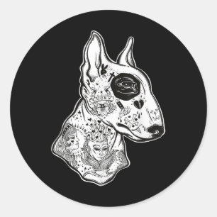 Inackter Bull Terrier - Alte Schule Tattoo Funny D Runder Aufkleber