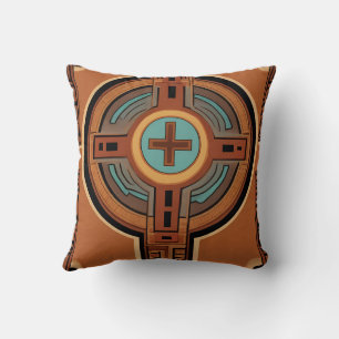 Inca-Kreuz-Muster Rot und Gelb Kissen