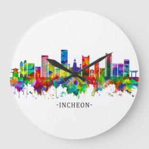 Incheon South Korea Skyline Große Wanduhr