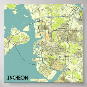 Incheon, Südkorea-Karte Poster