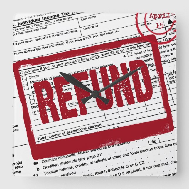 Income Tax Refund Stamp Quadratische Wanduhr (Vorderseite)