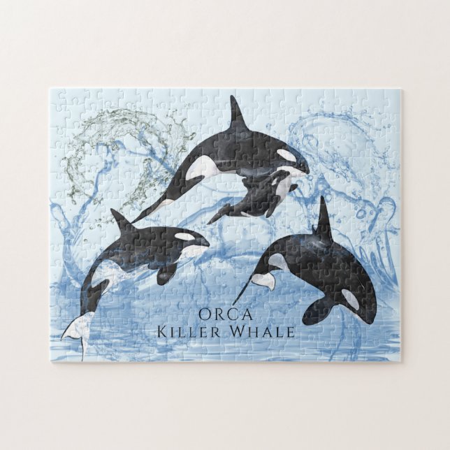 Incredible Black and White Watercolor Orcas (Horizontal)