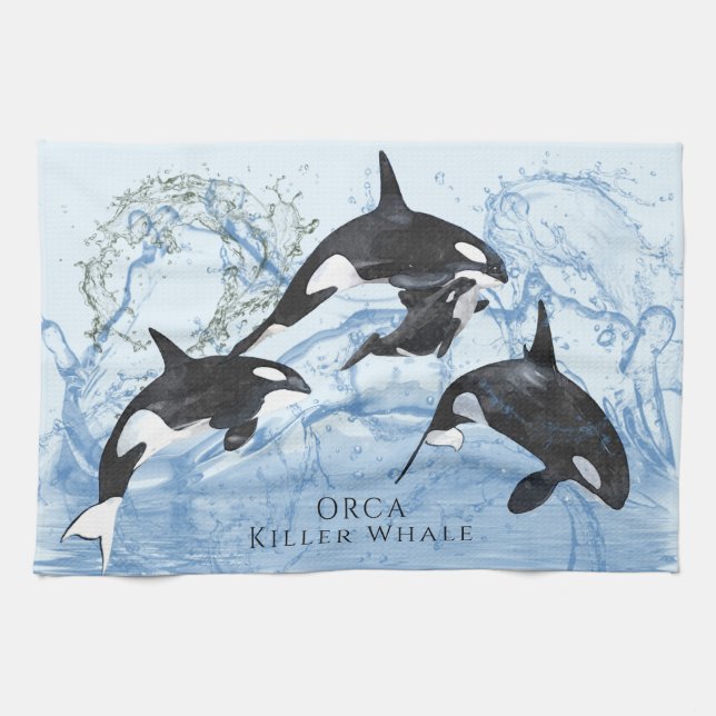Incredible Black and White Watercolor Orcas Geschirrtuch (Horizontal)
