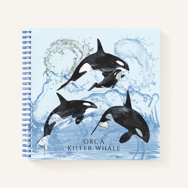 Incredible Black and White Watercolor Orcas Notizbuch (Vorderseite)