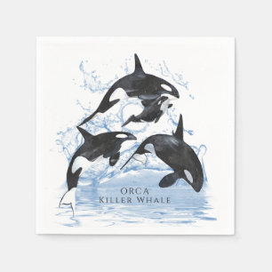 Incredible Black and White Watercolor Orcas Serviette