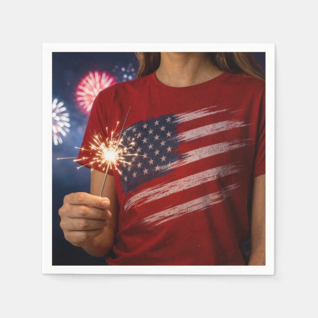 Independence-Day-Mädchen hält ein Funkenfeuer Serviette (Vorderseite)