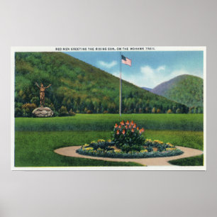 Inder, der die aufgehende Sonne-Statue grüßt Poster