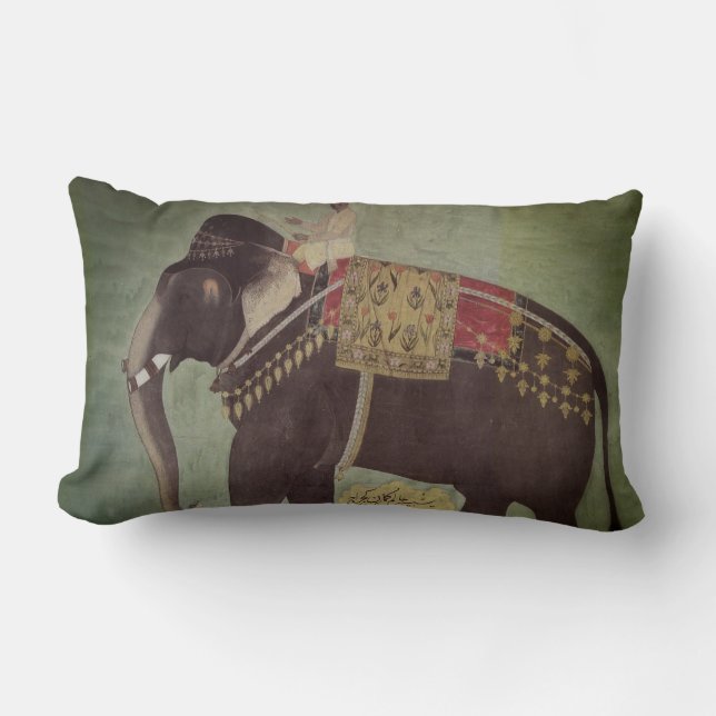 Inder-/Mughal Elefant-Grün-lumbales Wurfs-Kissen Lendenkissen (Vorderseite)