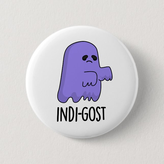 Indi-gost Funny Halloween Indigo Ghost Pun Button (Vorderseite)